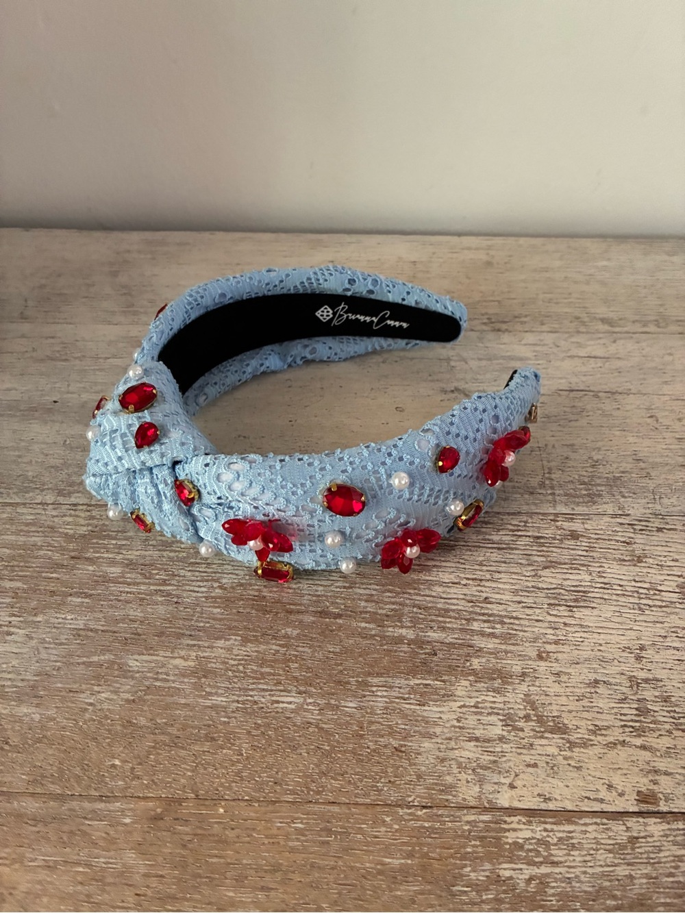 Brianna Cannon Red Blue Flower Adult Jeweled Headband